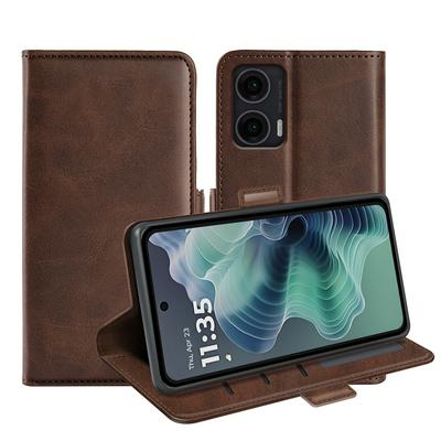For Motorola Moto G35 5G Double Buckle Wallet Style Folio Flip Leather Case with Stand and Card Slots Function