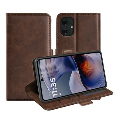 For Motorola Moto G55 5G Double Buckle Wallet Style Folio Flip Leather Case with Stand and Card Slots Function