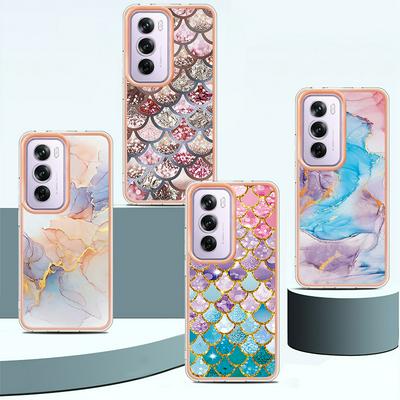 For Oppo Reno 12 Pro IMD Anti-dirt Anti-scratch Soft TPU Case Electroplating Edge IMD Marble Floral Pattern Cover