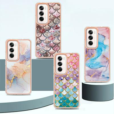 For Oppo Reno 12 IMD Anti-dirt Anti-scratch Soft TPU Case Electroplating Edge IMD Marble Floral Pattern Cover