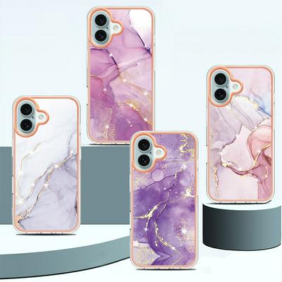 For iPhone 16 IMD Marble Pattern Electroplated Phone Case IMD 2.0mm TPU Skin Anti-Scratch Cover
