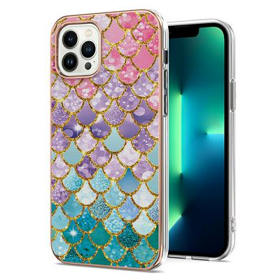For iPhone 16 Pro Max IMD Anti-dirt Anti-scratch Soft TPU Case Electroplating Edge IMD Marble Floral Pattern Cover