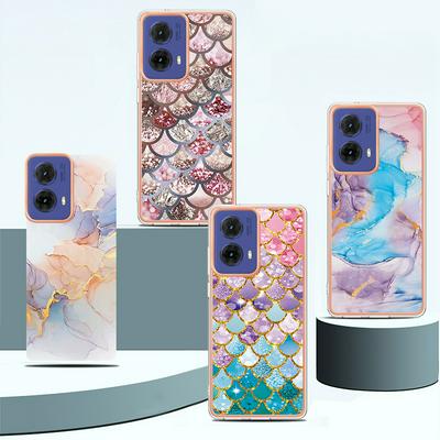 For Motorola Moto G85 IMD Anti-dirt Anti-scratch Soft TPU Case Electroplating Edge IMD Marble Floral Pattern Cover