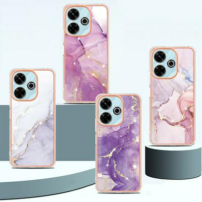 For Xiaomi Redmi 13 4G IMD Anti-dirt Anti-scratch Soft TPU Case Electroplating Edge IMD Marble Floral Pattern Cover