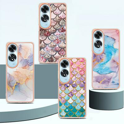 For Oppo A60 IMD Anti-dirt Anti-scratch Soft TPU Case Electroplating Edge IMD Marble Floral Pattern Cover