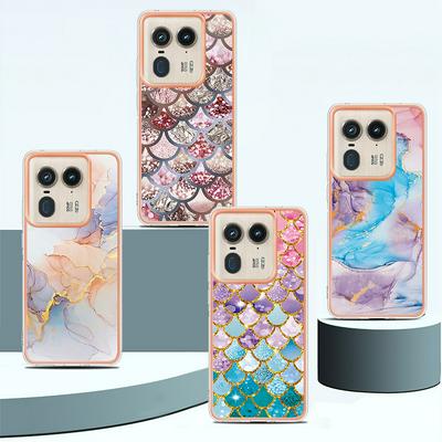 For Motorola Moto Edge 50 Ultra IMD Anti-dirt Anti-scratch Soft TPU Case Electroplating Edge IMD Marble Floral Pattern Cover