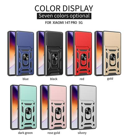 Xiaomi 14T Pro 5G Ring Holder Kickstand Camera Slide Cover Design PC + TPU Phone Back Cover Case