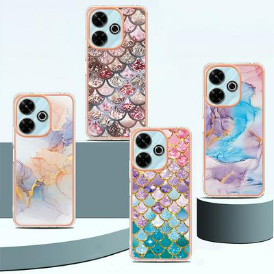 For Xiaomi Redmi 13 4G IMD Marble Pattern Electroplated Phone Case IMD 2.0mm TPU Skin Anti-Scratch Cover