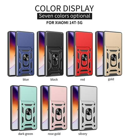 Xiaomi 14T 5G Ring Holder Kickstand Camera Slide Cover Design PC + TPU Phone Back Cover Case