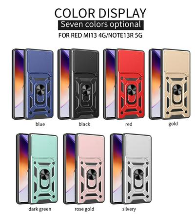 Xiaomi Redmi 13 4G/Note 13R 5G Ring Holder Kickstand Camera Slide Cover Design PC + TPU Phone Back Cover Case