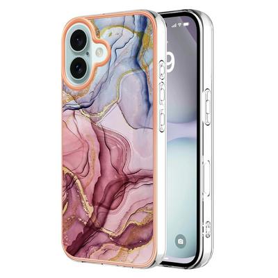 For iPhone 16 IMD Marble Pattern Electroplated Phone Case IMD 2.0mm TPU Skin Anti-Scratch Cover