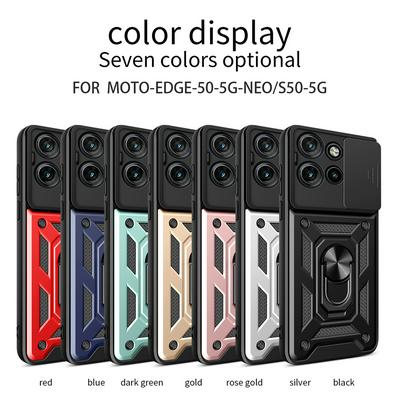 Motorola Moto Edge 50 Neo 5G/Moto S50 5G Ring Holder Kickstand Camera Slide Cover Design PC + TPU Phone Back Cover Case