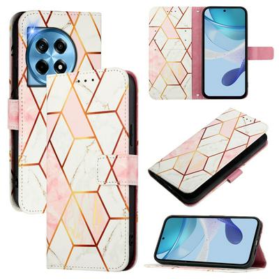 For Oneplus 12R 5G/Oneplus ACE3 5G Marble Pattern Scratch Resistant Magnetic Buckle Flip Leather Case with Wrist Strap