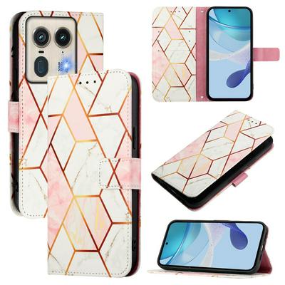 For Motorola Moto Edge 50 5G Marble Pattern Scratch Resistant Magnetic Buckle Flip Leather Case with Wrist Strap