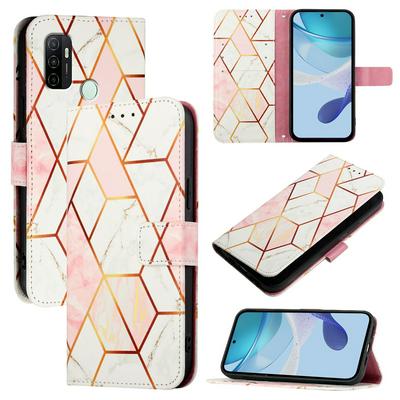 For Oppo A32 2020 4G/A53 2020 4G/A33 2020 4G/A11S 4G Marble Pattern Scratch Resistant Magnetic Buckle Flip Leather Case with Wrist Strap