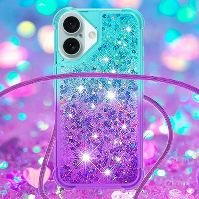 For iPhone 16 Lanyard Anti-fall Gradient Quicksand Soft TPU Back Cover Phone Case