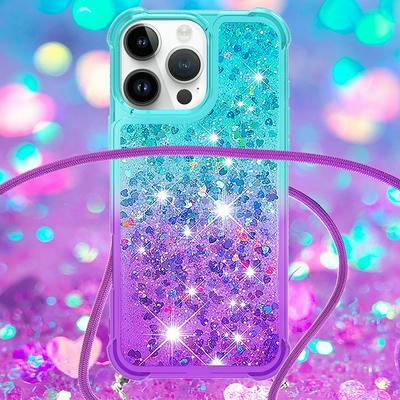 For iPhone 16 Pro Max Lanyard Anti-fall Gradient Quicksand Soft TPU Back Cover Phone Case