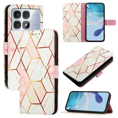 For Xiaomi Redmi K70 Ultra Marble Pattern Scratch Resistant Magnetic Buckle Flip Leather Case with Wrist Strap