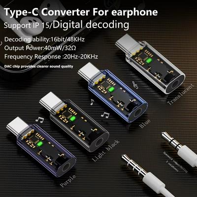 Type-C to 3.5mm headphone plug conversion adapter, for iPhone 15 / 16 audio DAC decoding