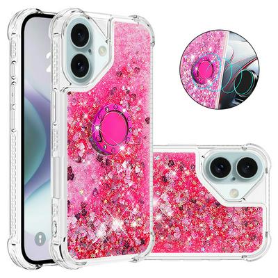 For iPhone 16 Core Bling Diamond Ring Buckle Anti-fall Quicksand Soft TPU Back Cover Phone Case
