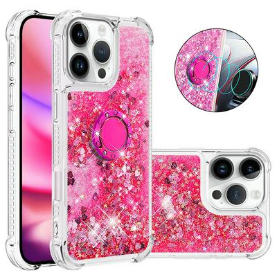 For iPhone 16 Pro Max Core Bling Diamond Ring Buckle Anti-fall Quicksand Soft TPU Back Cover Phone Case