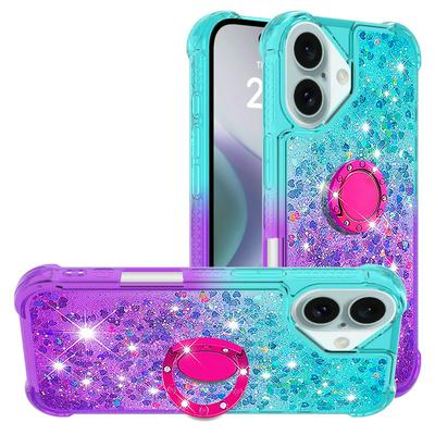 For iPhone 16 Ring Buckle Anti-fall Scratch Resistant Gradient Quicksand Soft TPU Back Cover Phone Case