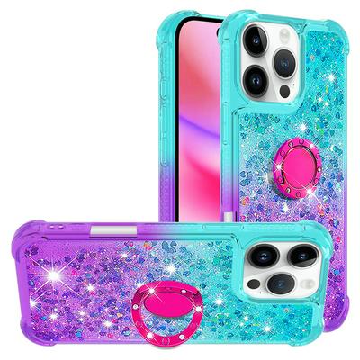 For iPhone 16 Pro Max Ring Buckle Anti-fall Scratch Resistant Gradient Quicksand Soft TPU Back Cover Phone Case