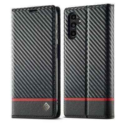LC.IMEEKE For Samsung Galaxy A55 5G Carbon Fiber Pattern Anti-fall Folio Flip Leather Case with Card Slots