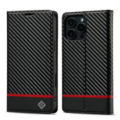 LC.IMEEKE For iphone 16 Pro Max Carbon Fiber Pattern Anti-fall Folio Flip Leather Case with Card Slots