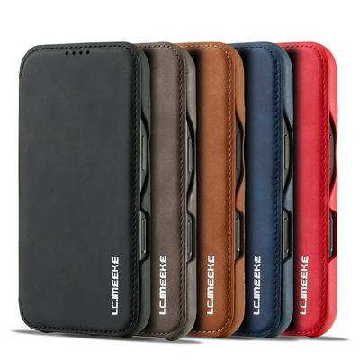 LC.IMEEKE Simple Business Magnetic Absorption Anti-fall and Shockproof Folio PU Leather Phone Case with Credit Card Slot for iPhone 16 Pro Max