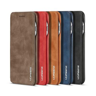 LC.IMEEKE Simple Business Magnetic Absorption Anti-fall and Shockproof Folio PU Leather Phone Case with Credit Card Slot for iPhone 6 Plus