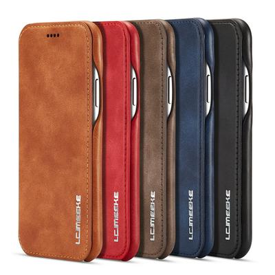LC.IMEEKE Simple Business Magnetic Absorption Anti-fall and Shockproof Folio PU Leather Phone Case with Credit Card Slot for iPhone X / XS