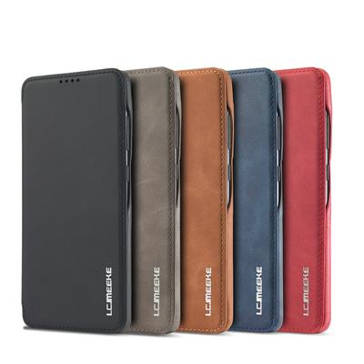 LC.IMEEKE Simple Business Magnetic Absorption Anti-fall and Shockproof Folio PU Leather Phone Case with Credit Card Slot for Samsung Galaxy S21 Ultra