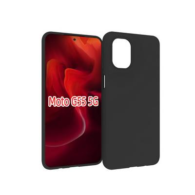 For Motorola G55 Black Matte Shockproof Durable Soft TPU Back Cover Phone Case 