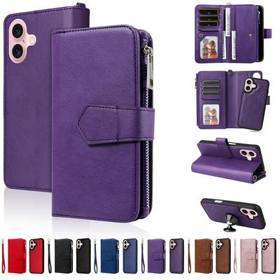 KT Multi-functional Series-4 for iPhone 16 Case Detachable PU Leather Zipper Flip Wallet Phone Cover