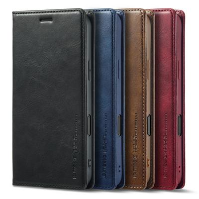 LC.IMEEKE For iPhone 16 Plus Magnetic Closure Anti-Theft Brush Protection PU Leather Phone Case 