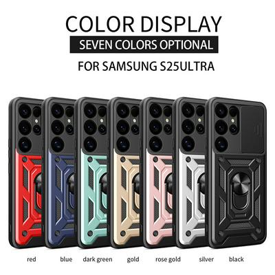 For Samsung Galaxy S25 Ultra Ring Holder Kickstand Camera Slide Cover Design PC + TPU Phone Back Cover Case