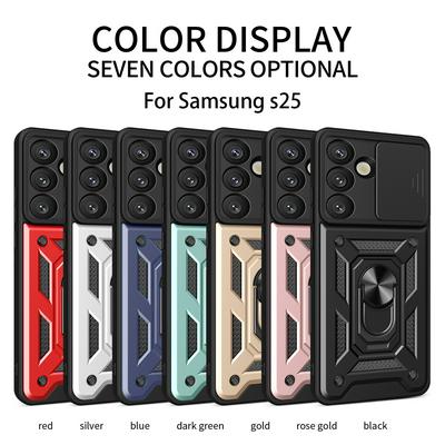For Samsung Galaxy S25 Ring Holder Kickstand Camera Slide Cover Design PC + TPU Phone Back Cover Case