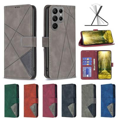 BF05 For Samsung Galaxy S25 Ultra Stitching Rhombus Pattern Folio Flip PU Leather Wallet Phone Case