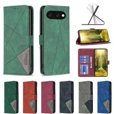 BF05 For Google Pixel 9A Stitching Rhombus Pattern Folio Flip PU Leather Wallet Phone Case