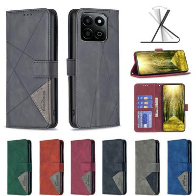 BF05 For Honor X7C 5G/Honor 200 Smart 5G Stitching Rhombus Pattern Folio Flip PU Leather Wallet Phone Case