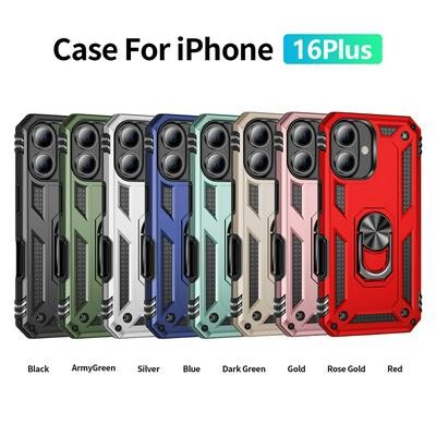 Sergeant Shockproof Drop-proof PC+TPU Phone Protective Case with Metal Ring Kickstand and Metal Patch for iphone 16 Plus