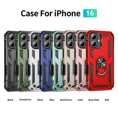 Sergeant Shockproof Drop-proof PC+TPU Phone Protective Case with Metal Ring Kickstand and Metal Patch for iphone 16