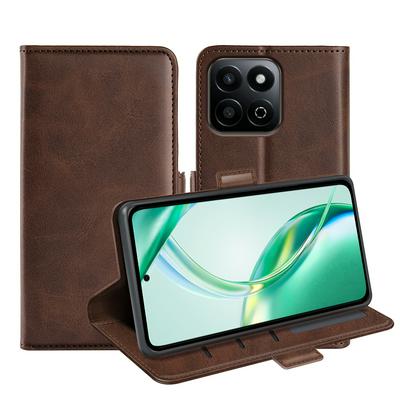 For Honor 200 Smart 5G Double Buckle Wallet Style Folio Flip Leather Case with Stand and Card Slots Function