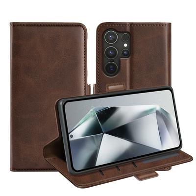 For Samsung Galaxy S25 Ultra Double Buckle Wallet Style Folio Flip Leather Case with Stand and Card Slots Function