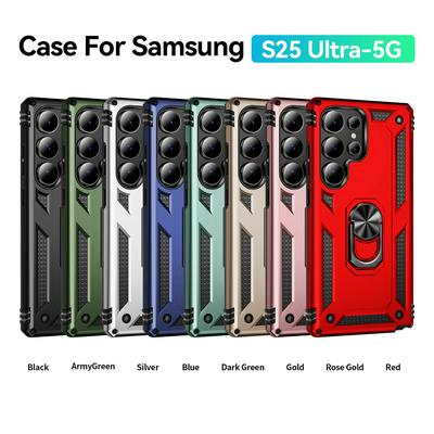 Sergeant Shockproof Drop-proof PC+TPU Phone Protective Case with Metal Ring Kickstand and Metal Patch for Samsung Galaxy S25 Ultra 5G