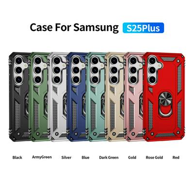 Sergeant Shockproof Drop-proof PC+TPU Phone Protective Case with Metal Ring Kickstand and Metal Patch for Samsung Galaxy S25 Plus