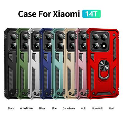 Sergeant Shockproof Drop-proof PC+TPU Phone Protective Case with Metal Ring Kickstand and Metal Patch for Xiaomi 14T