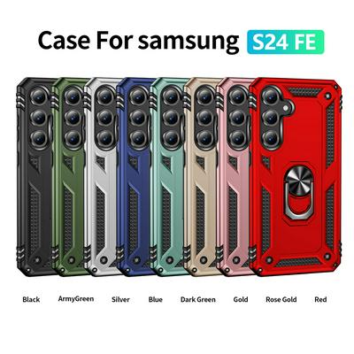Sergeant Shockproof Drop-proof PC+TPU Phone Protective Case with Metal Ring Kickstand and Metal Patch for Samsung Galaxy S24 FE