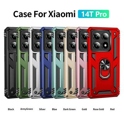 Sergeant Shockproof Drop-proof PC+TPU Phone Protective Case with Metal Ring Kickstand and Metal Patch for Xiaomi 14T Pro